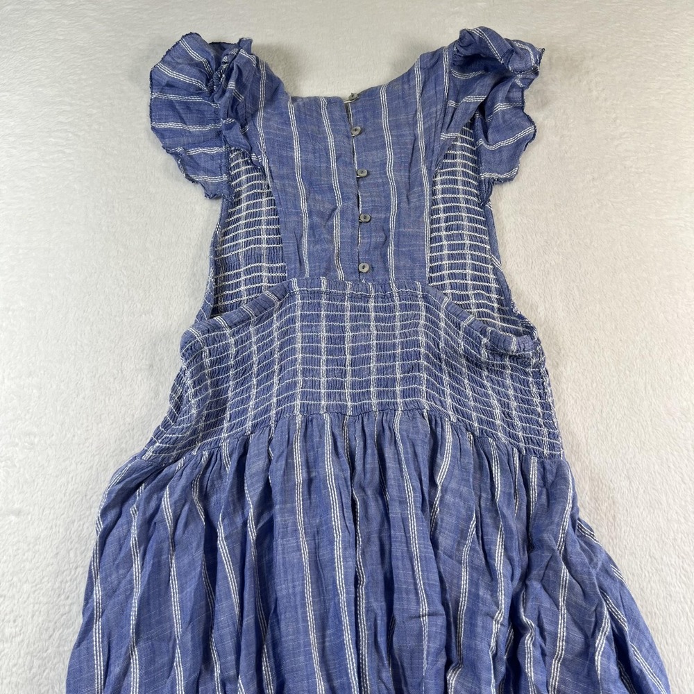Free People Dress Womens XS Blue Striped Ruffle Button Front Fit Flare Sundress - Picture 7 of 9